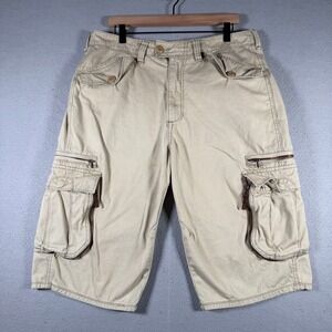 Sean John Mens Tan Khaki Cotton Cargo Shorts Relaxed Fit Size 34 (Fits 36)